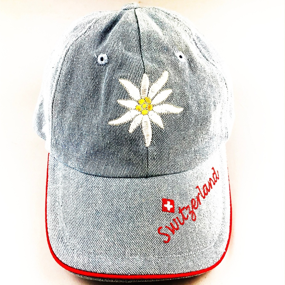SWITZERLAND SUNFLOWER DENIM HAT CAP BLUE ADJ H28